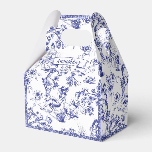 Blauw-wit Toile de Jouy Vrijgezellenfeest Bedankdoosjes (Voorkant Zijde)