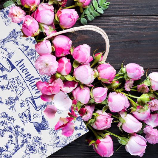 Blauw-wit Toile de Jouy Vrijgezellenfeest Medium Cadeauzakje