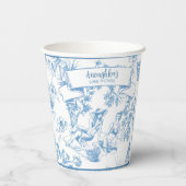 Blauw-wit Toile de Jouy Vrijgezellenfeest Papieren Bekers (Achterkant)