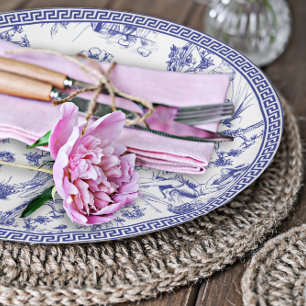 Blauw-wit Toile de Jouy Vrijgezellenfeest Papieren Bordje