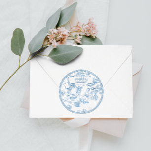 Blauw-wit Toile de Jouy Vrijgezellenfeest Ronde Sticker