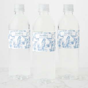Blauw-wit Toile de Jouy Vrijgezellenfeest Waterfles Etiket