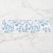 Blauw-wit Toile de Jouy Vrijgezellenfeest Waterfles Etiket (Enkel label)