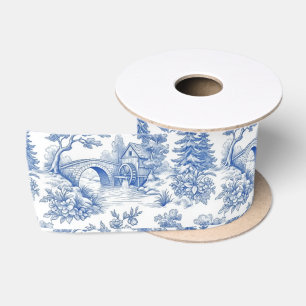 Blauw-wit toile landschap in vintage stijl lint