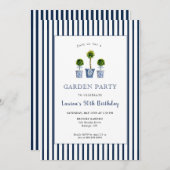 Blauw & Wit Topiaries Tuin Verjaardagsfeest Kaart (Voorkant / Achterkant)