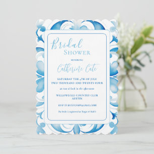Blauw & Wit Toscaans Design Vrijgezellenfeest Kaart