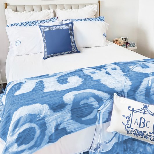 Blauw & Wit Tribal Ikat Fleece Deken