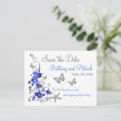 Blauw Wit Tropisch Strand Save the Date Briefkaart (Staand voorkant)
