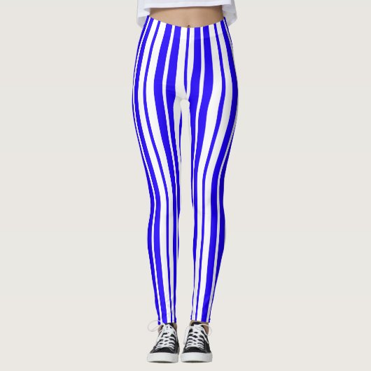 Blauw wit verticaal strepenpatroon leggings (Voorkant)