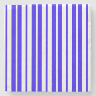 Blauw wit verticaal strepenpatroon stenen onderzetter