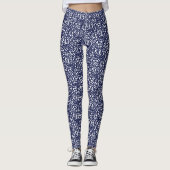Blauw wit vierkant design leggings (Voorkant)