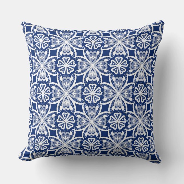 Blauw wit visnet retro kant  kussen (Voorkant)