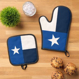 Blauw-wit vlag van de staat Texas Ovenwant & Pannenlap Set