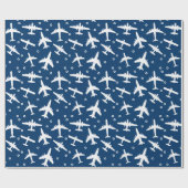 Blauw-wit vliegtuigpatroon cadeaupapier (Vlak)