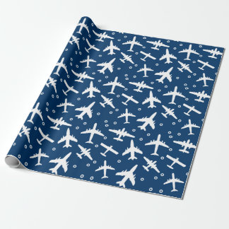 Blauw-wit vliegtuigpatroon cadeaupapier