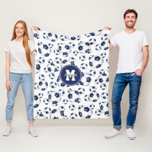 blauw wit voetbal patroon jongens meisjes sporadis fleece deken