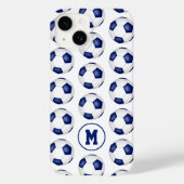 Blauw wit voetballen patroon monogram Case-Mate iPhone case (Achterkant)