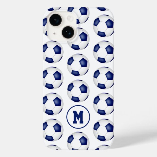Blauw wit voetballen patroon monogram Case-Mate iPhone case (Achterkant)