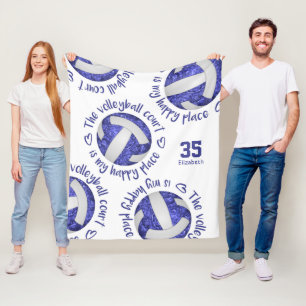 Blauw Wit Volleybal Hof Happy Place Typografie Fleece Deken