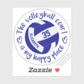 Blauw wit volleybalveld mijn gelukkige plaats sticker (Vel)