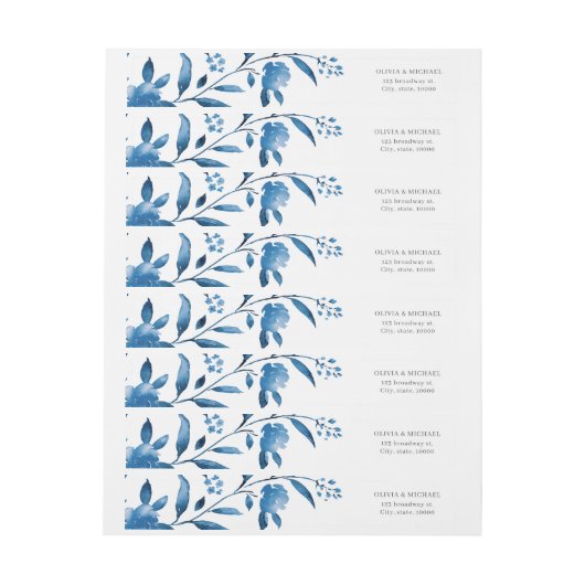 Blauw & wit waterverf bloemenbruiloft (Vel)