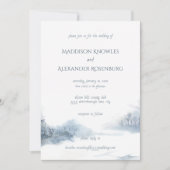 Blauw-wit Waterverf bruiloft met RSVP Kaart (Voorkant)