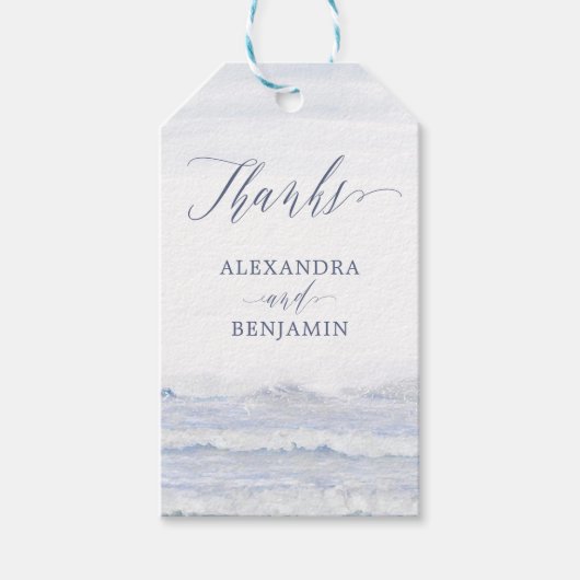 Blauw Wit Waterverf Nautisch Strand Bruiloft Cadeaulabel (Voorkant)