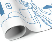 Blauw & Wit Waterverf Santorini Griekenland Cadeaupapier (Rol Hoek)