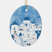 Blauw & Wit Waterverf Santorini Griekenland Keramisch Ornament (Rechts)