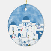 Blauw & Wit Waterverf Santorini Griekenland Keramisch Ornament (Links)