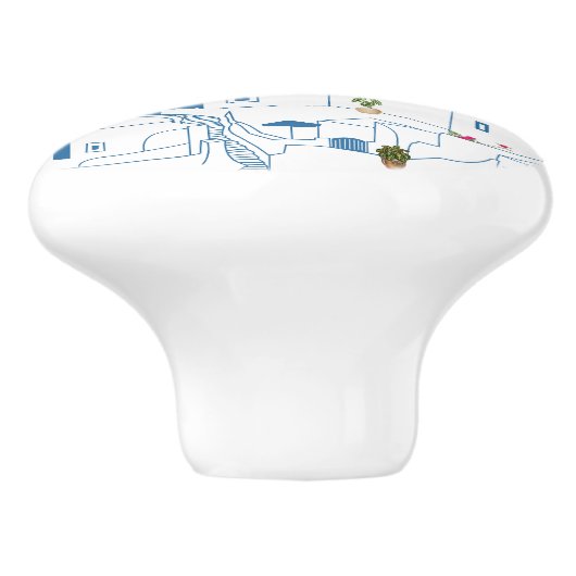 Blauw & Wit Waterverf Santorini Griekenland Keramische Knop (Zijkant)