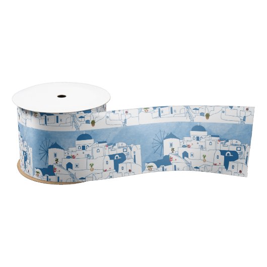Blauw & Wit Waterverf Santorini Griekenland Lint (Spoel)