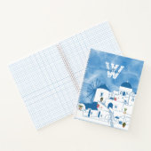 Blauw & Wit Waterverf Santorini Griekenland Monogr Notitieboek (Binnen)