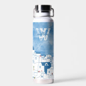 Blauw & Wit Waterverf Santorini Griekenland Monogr Waterfles (Achterkant)