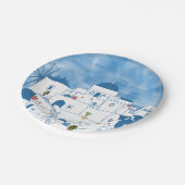 Blauw & Wit Waterverf Santorini Griekenland Papieren Bordje (Gekanteld)