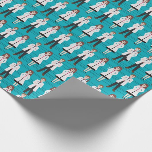 Blauw wit werkdocument voor medisch personeel cadeaupapier (Hoek)