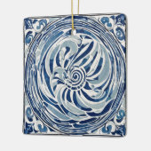 Blauw wit wervelpatroon 02 keramisch ornament (Links)
