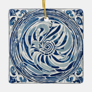 Blauw wit wervelpatroon 02 keramisch ornament