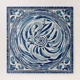 Blauw wit wervelpatroon 02 legpuzzel
