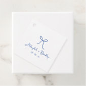 Blauw & Wit Whimsical Bow Gepersonaliseerde bruilo Bedankjes Labels (In situ)