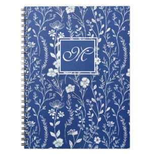 Blauw-Wit WIldflower Monogram Notitieboek