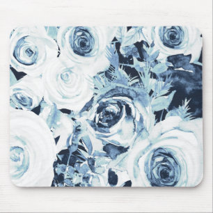Blauw & Wit Winter Bloemrozen Vintage Muismat