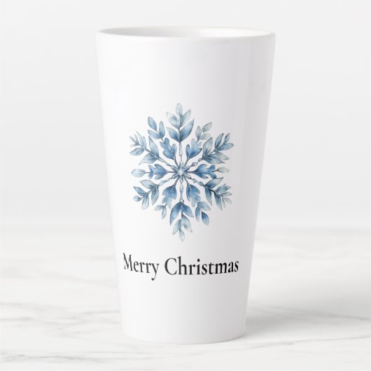 Blauw Wit Winter Sneeuwvlok Kerstmis Latte Mok (Voorkant)