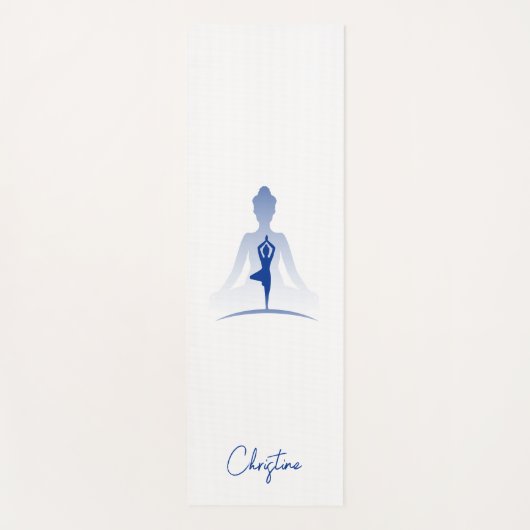 Blauw-Wit Yoga Pose met Aangepaste Naam Yogamat (Voorkant)