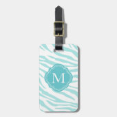Blauw Wit Zebra Print Monogram Bagagelabel (Voorkant verticaal)