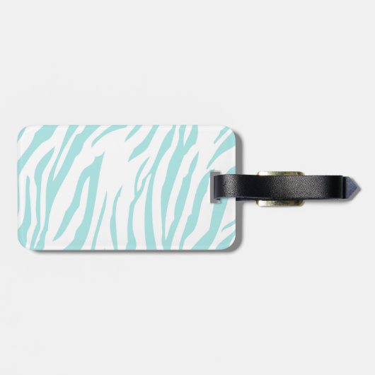 Blauw Wit Zebra Print Monogram Bagagelabel (Achterkant horizontaal)