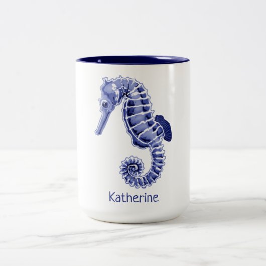 Blauw-wit zeepaardje Two-Tone koffie mok (Center)