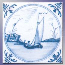 Blauw Wit Zeilboot  Delft Art Tegel