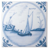 Blauw Wit Zeilboot Delft Art Tegel Tegeltje (Voorkant)