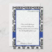 Blauw, Wit, Zwart Damask Foto Dank u Kaart (Achterkant)